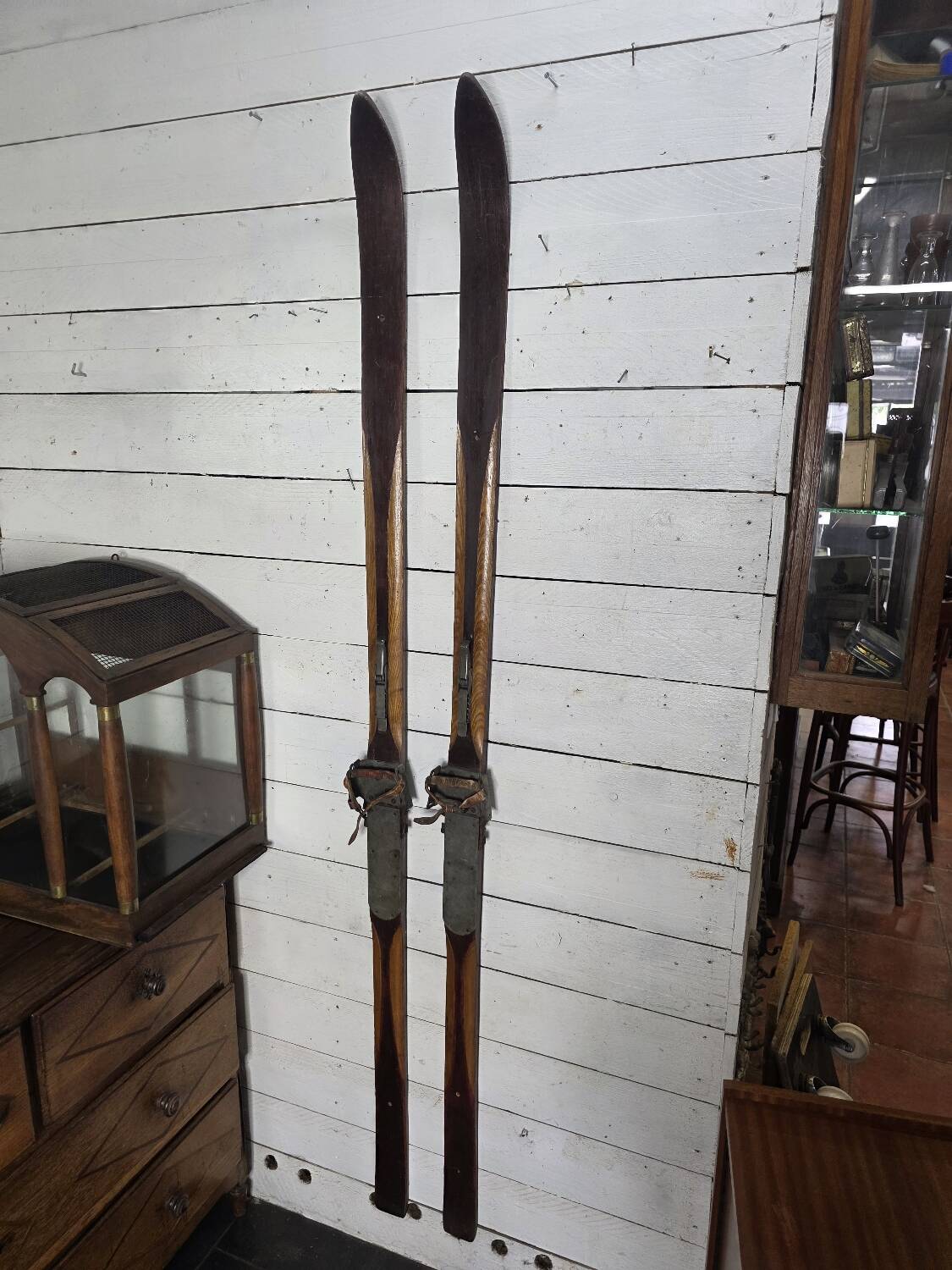 Pair of wooden skis from the 1940s