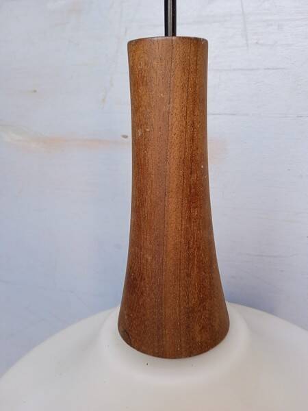 Louis Kalff pendant lamp ep 1960 Scandinavian glass and teak