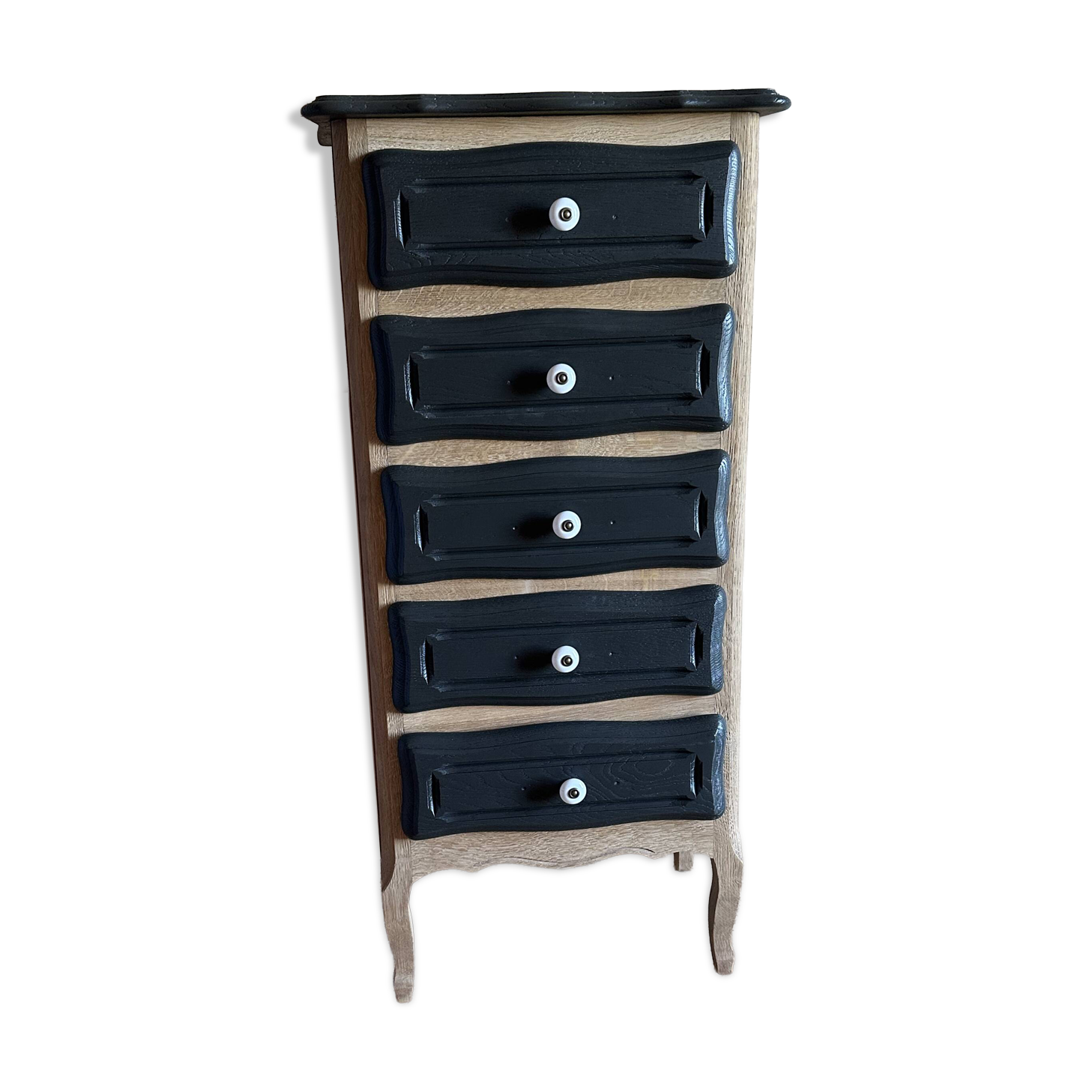 Chiffonnier bois brut et noir 5 tiroirs
