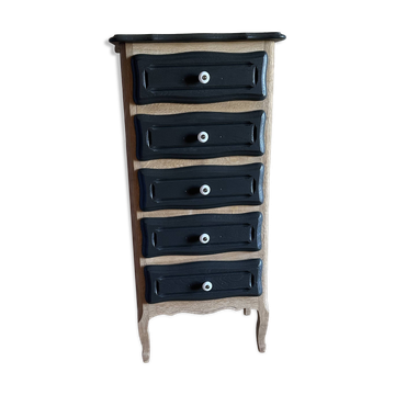 Chiffonnier bois brut et noir 5 tiroirs