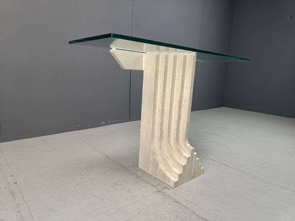 Console vintage en travertin façon Carlo Scarpa, années 1970