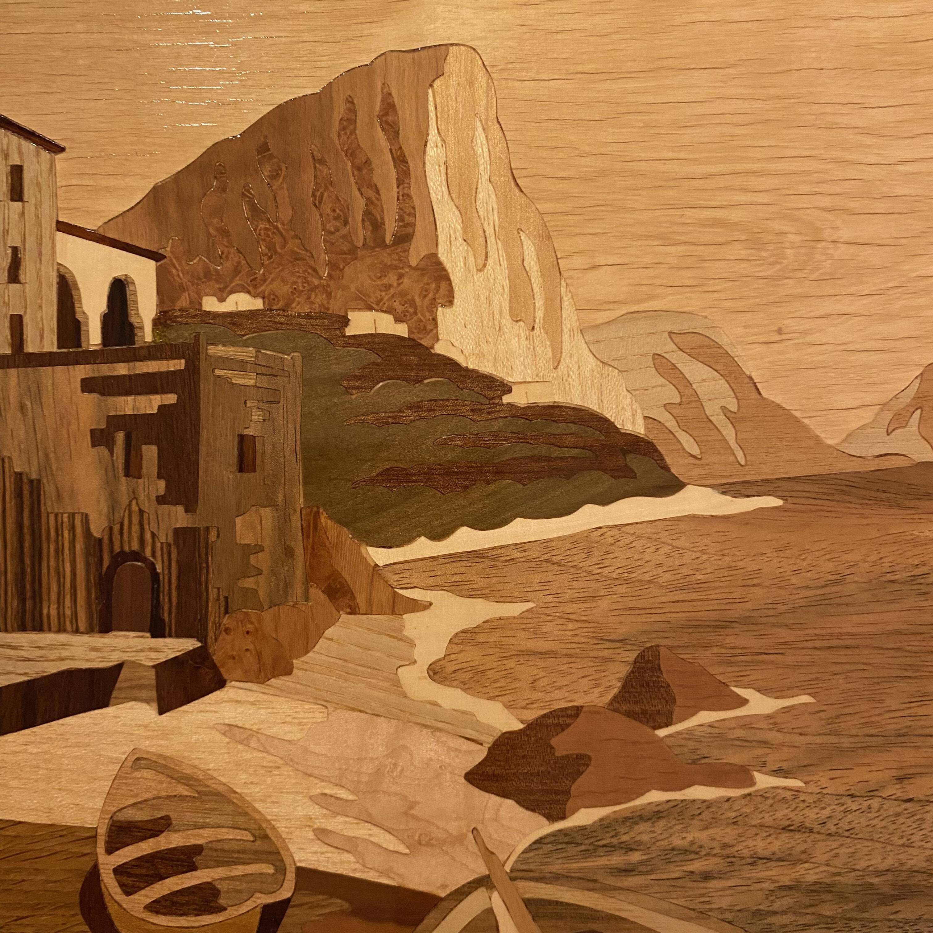 Table 45x60, Restored, Seascape, Wood marquetry