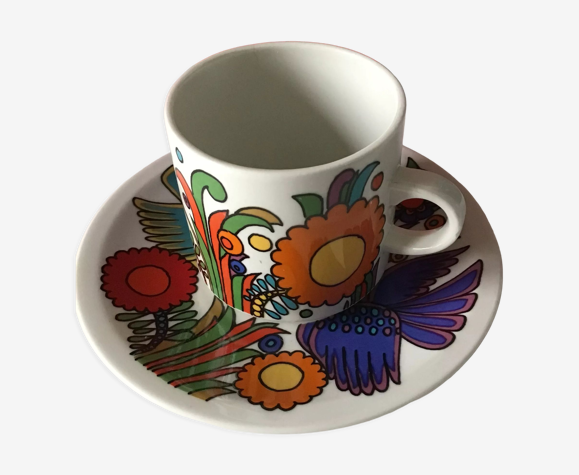 Coffee cup and its sub-cup of the Acapulco service of Villeroy and Boch year  60/70 stamped blue p | Selency