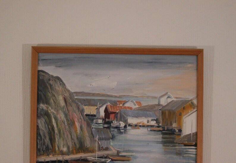 Mid Century Oil on Canvas – “Port View” by Rita Hansen – Vintage & Framed