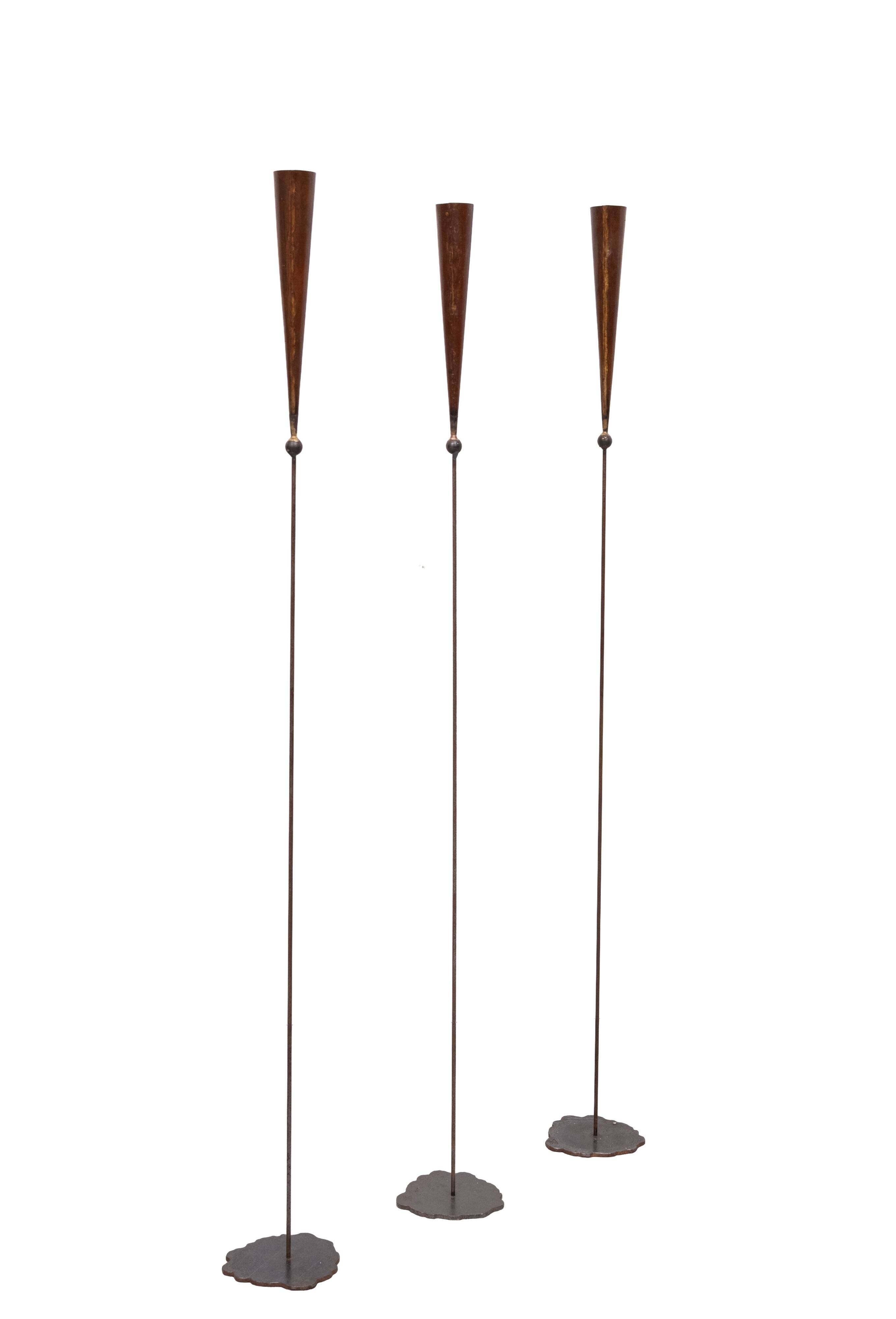 Pieter Spruyt handmade Brass 3 Brutalist Torchères