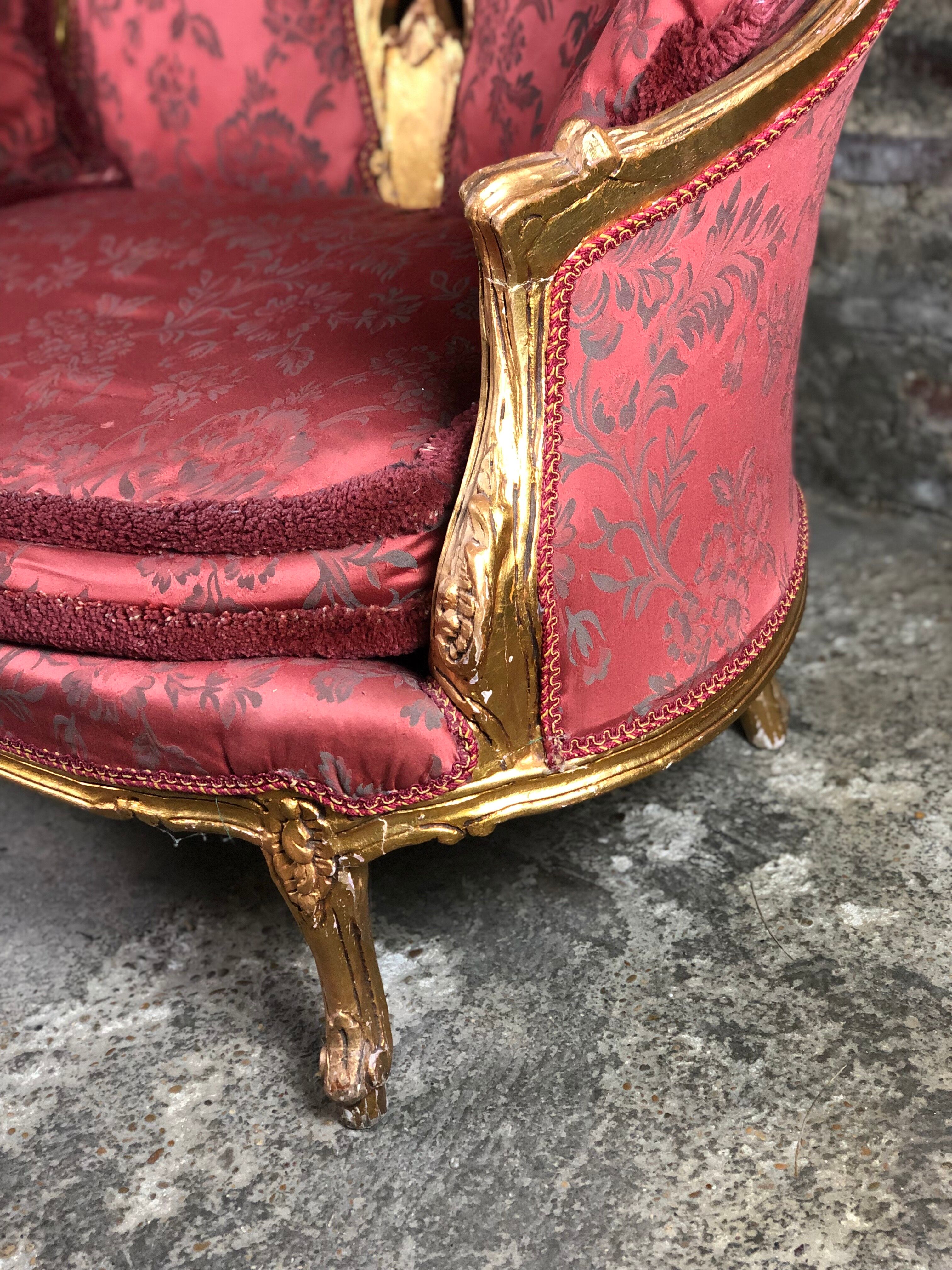 Bench louis XV style in gilded wood carved and upholstered
