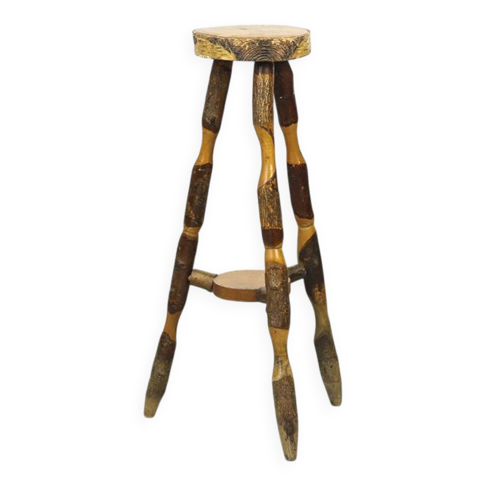 Ancienne table d'appoint en hêtre Wabi Sabi