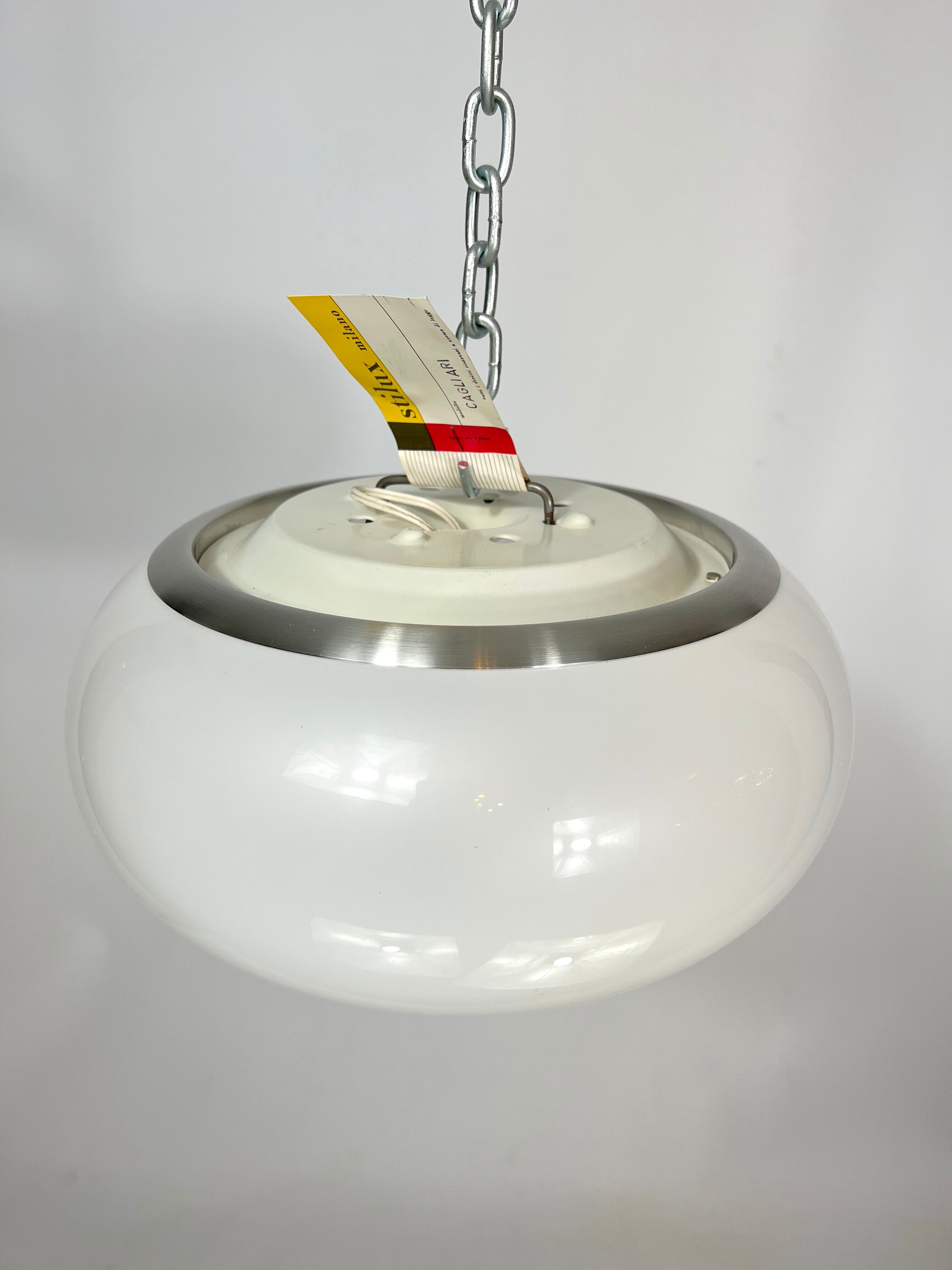 Stilux Milano, white perspex and aluminum ceiling lamp from 60s
