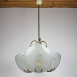Antique brass and glass chandelier in the style of Pietro Chiesa for Fontana Arte, Italy, 1930s.