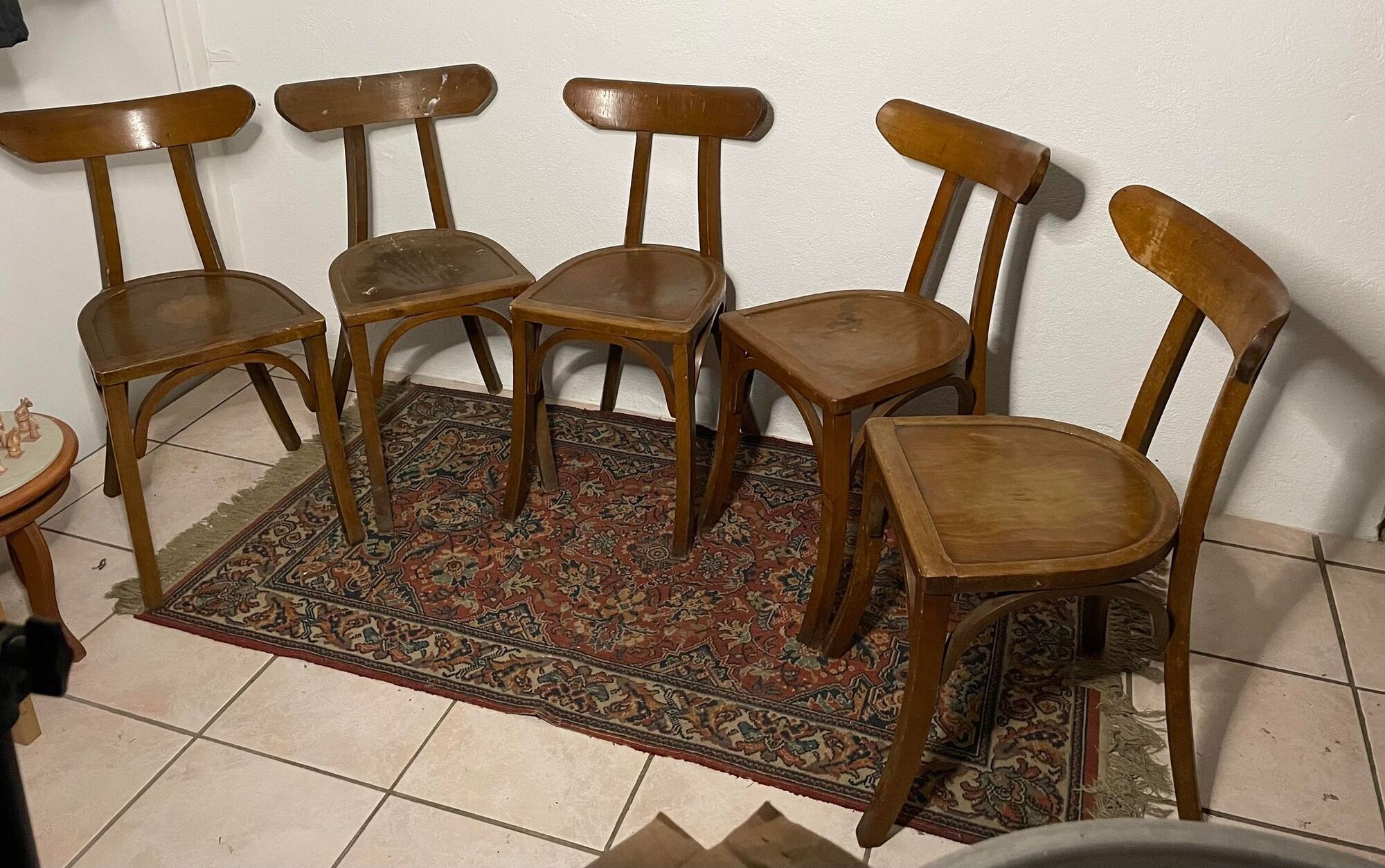 Set of 5 old wooden bistro chairs vintage "banana" folders