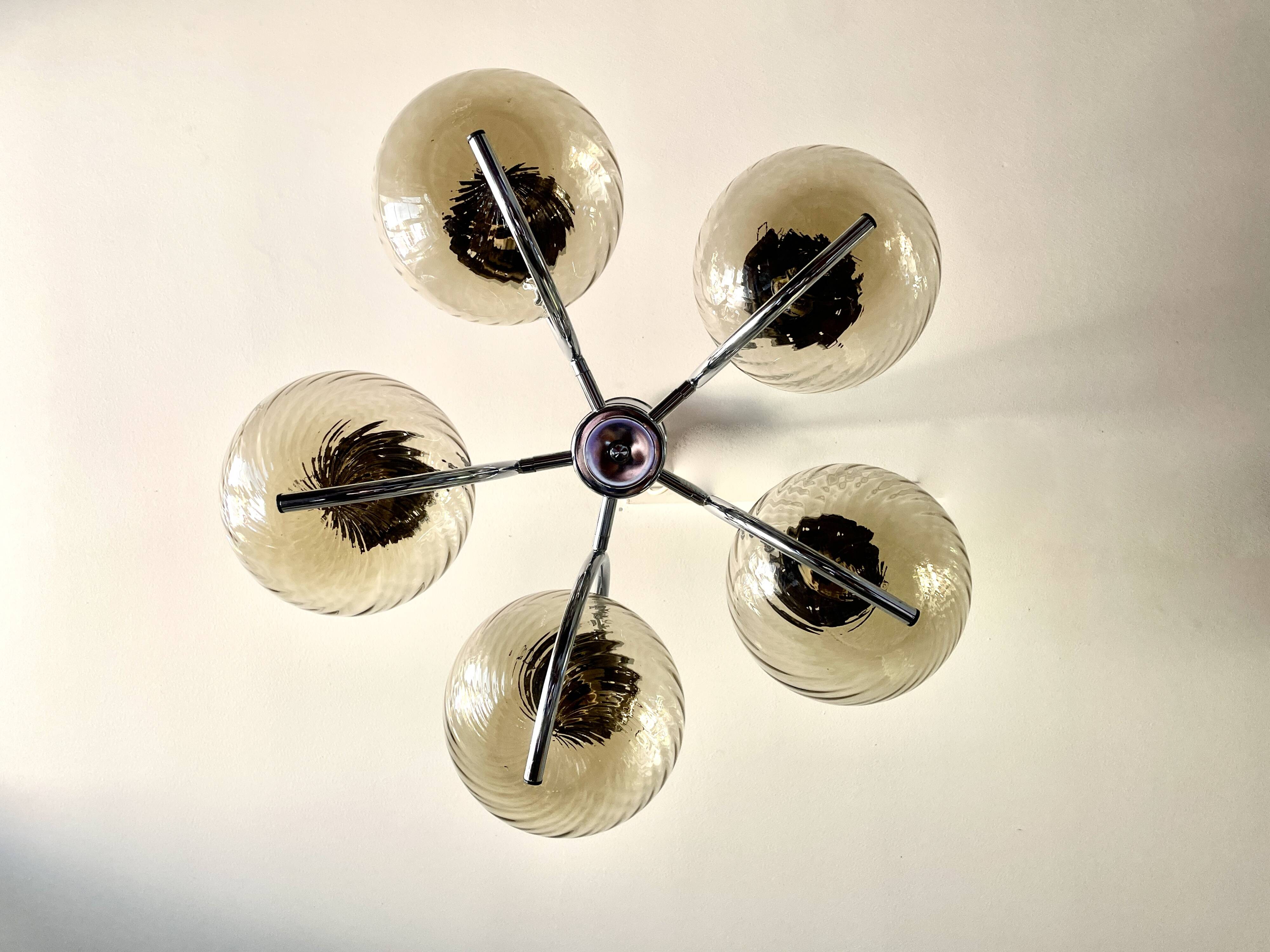 Large chrome and smoked glass chandelier 1970