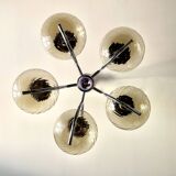 Large chrome and smoked glass chandelier 1970