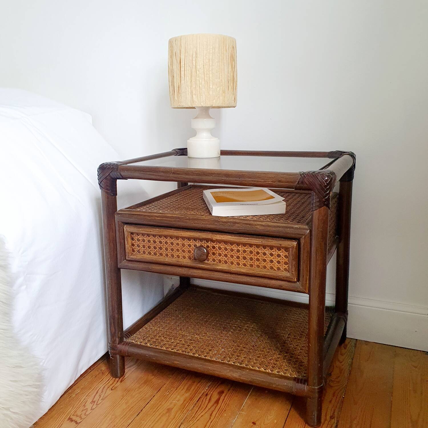 Table de chevet Roche Bobois en rotin