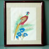 Antique asian painting on rice paper in high quality wood frames, c 1910s