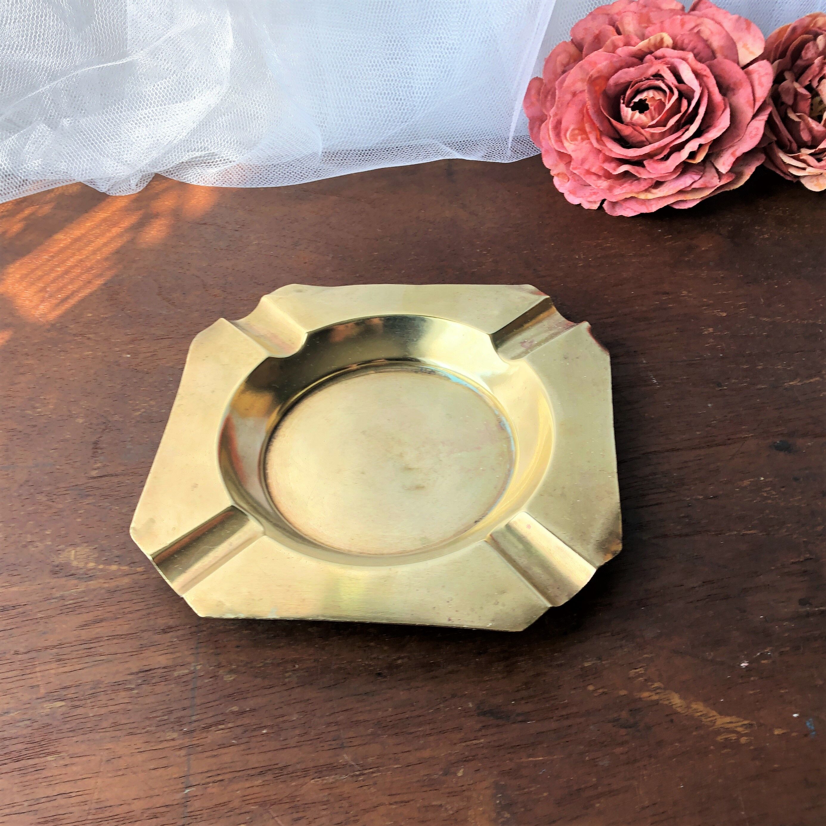 Cendrier laiton doré vintage