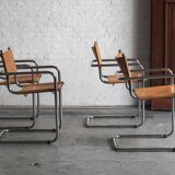 Set of 4 tubular dining chairs in Bauhaus style, in the manner of Marcel Breuer, 1970s