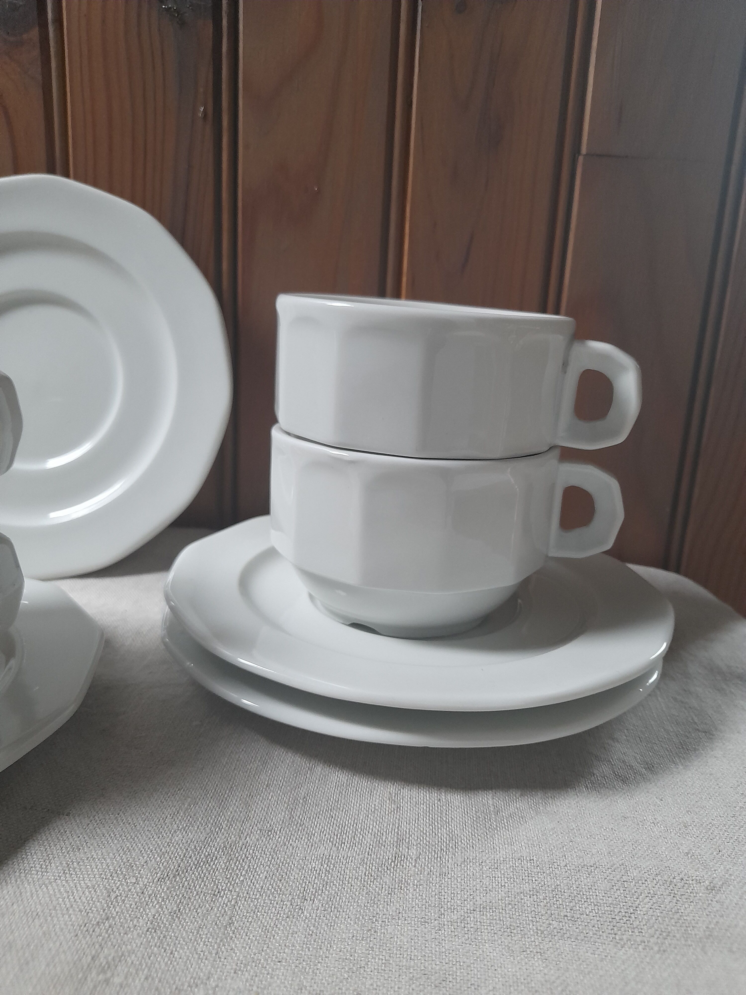 4 tasses & sous-tasses bistrot de Pillivuyt, vintage 70's