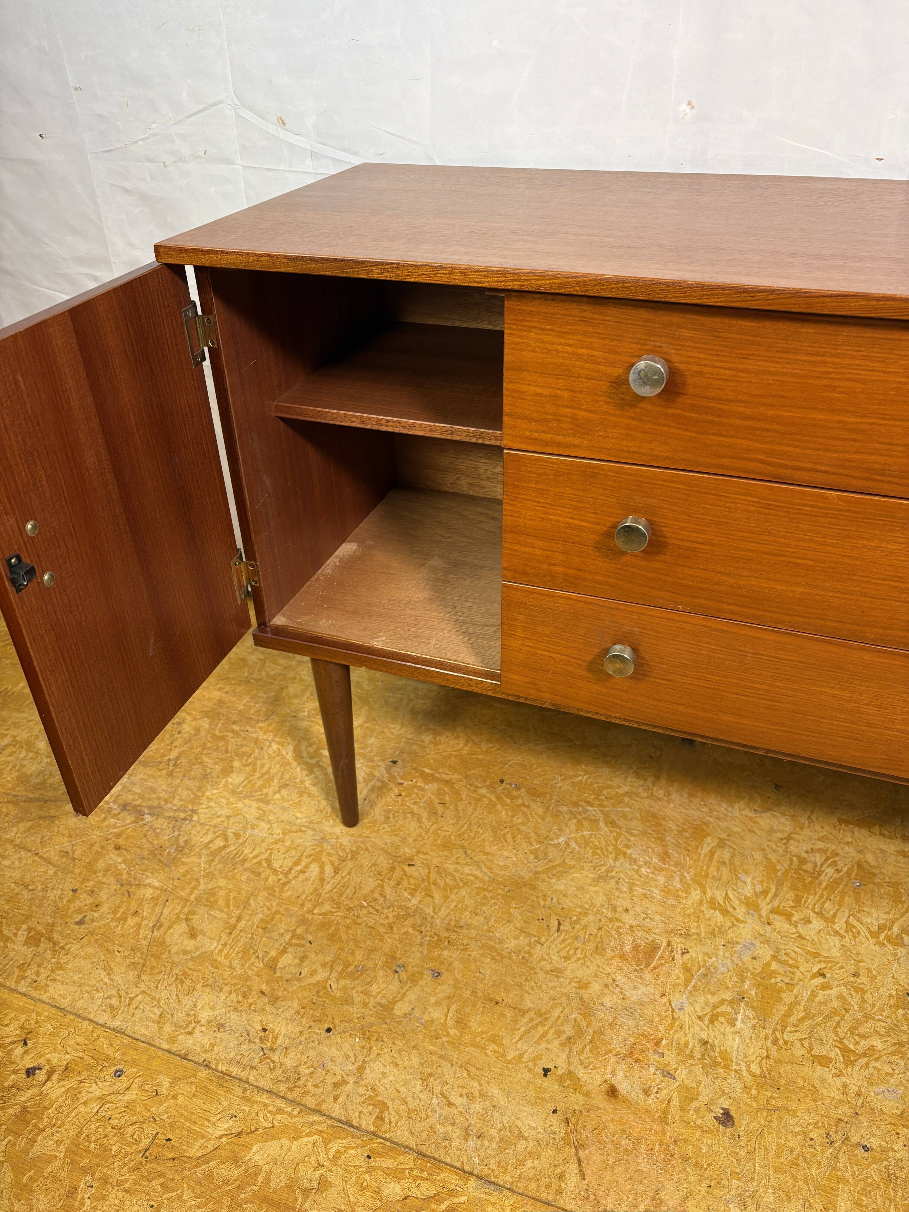 Mid Century Retro Teak Small Sideboard by Schreiber (Circa 1960)  A stylish