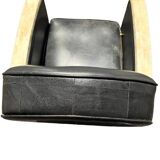 Pair of leather armchairs with marquetry armrests