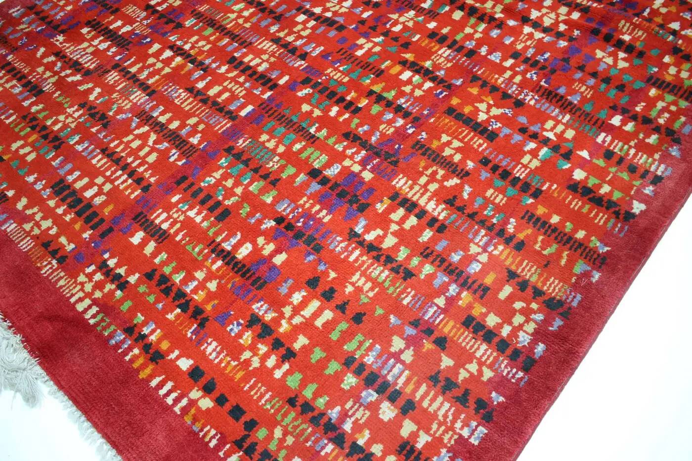 Rare big beautiful abstract design wool hand-made carpet / rug, 1950s