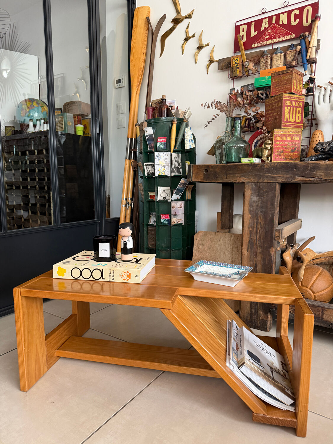 Table Basse Architecturale en Orme Massif vintage – Maison Regain