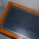 Partner desk in burr walnut designed to conceal computer equipment.