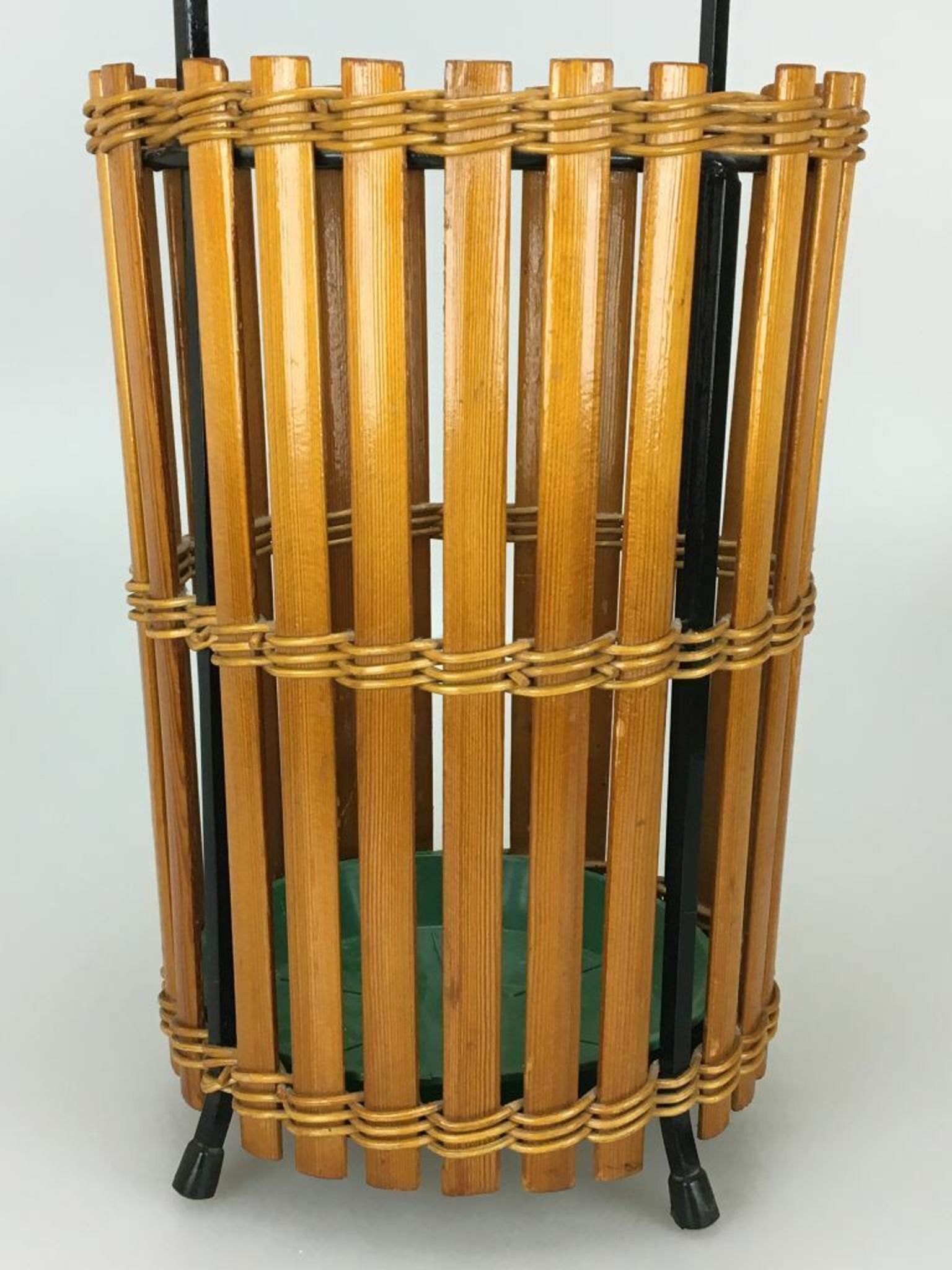 60s 70s umbrella stand umbrella holder wood metal Mid Century Design 60s