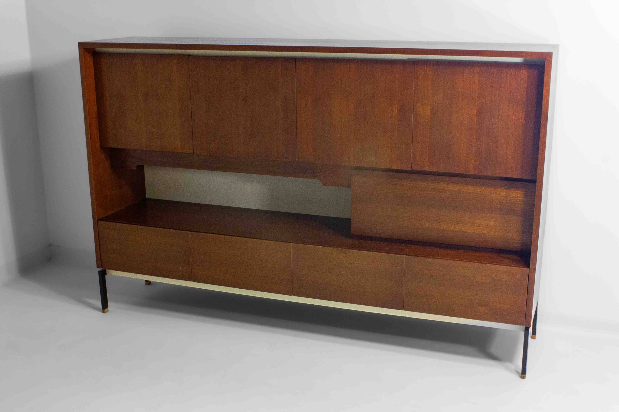 Minimalist backlit highboard in teak, Belgium 1960s