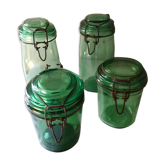 Set of 4 green glass jars