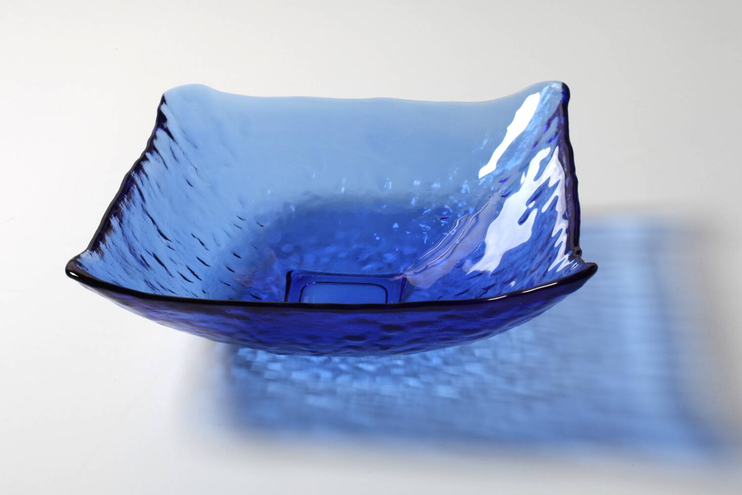 Vintage Square Cobalt Blue Glass Bowl, Italian Glass Tray / Italy / 1970s