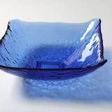 Vintage Square Cobalt Blue Glass Bowl, Italian Glass Tray / Italy / 1970s