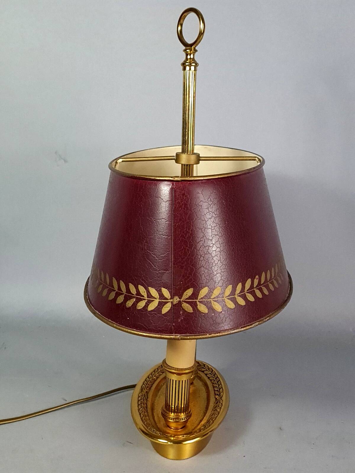 Lampe bouillote style Empire bronze doré abat-jour métal bordeaux C548