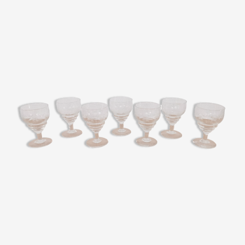 7 verres anciens gravés en cristal de Portieux, Vosges