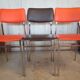 Set of 3 vintage LAFA chairs, chrome metal, orange and brown skai