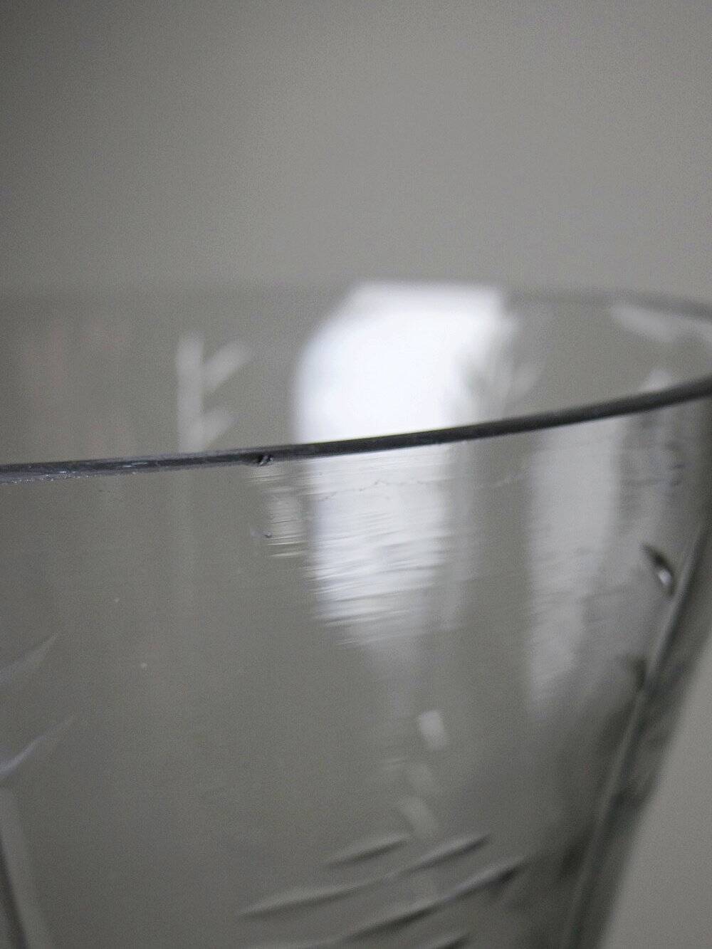 Very large vintage engraved blown glass vase from the 2000s in an antique style