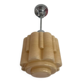 Art Deco Skycraper pendant light in opaline glass from the 1930s and 1940s