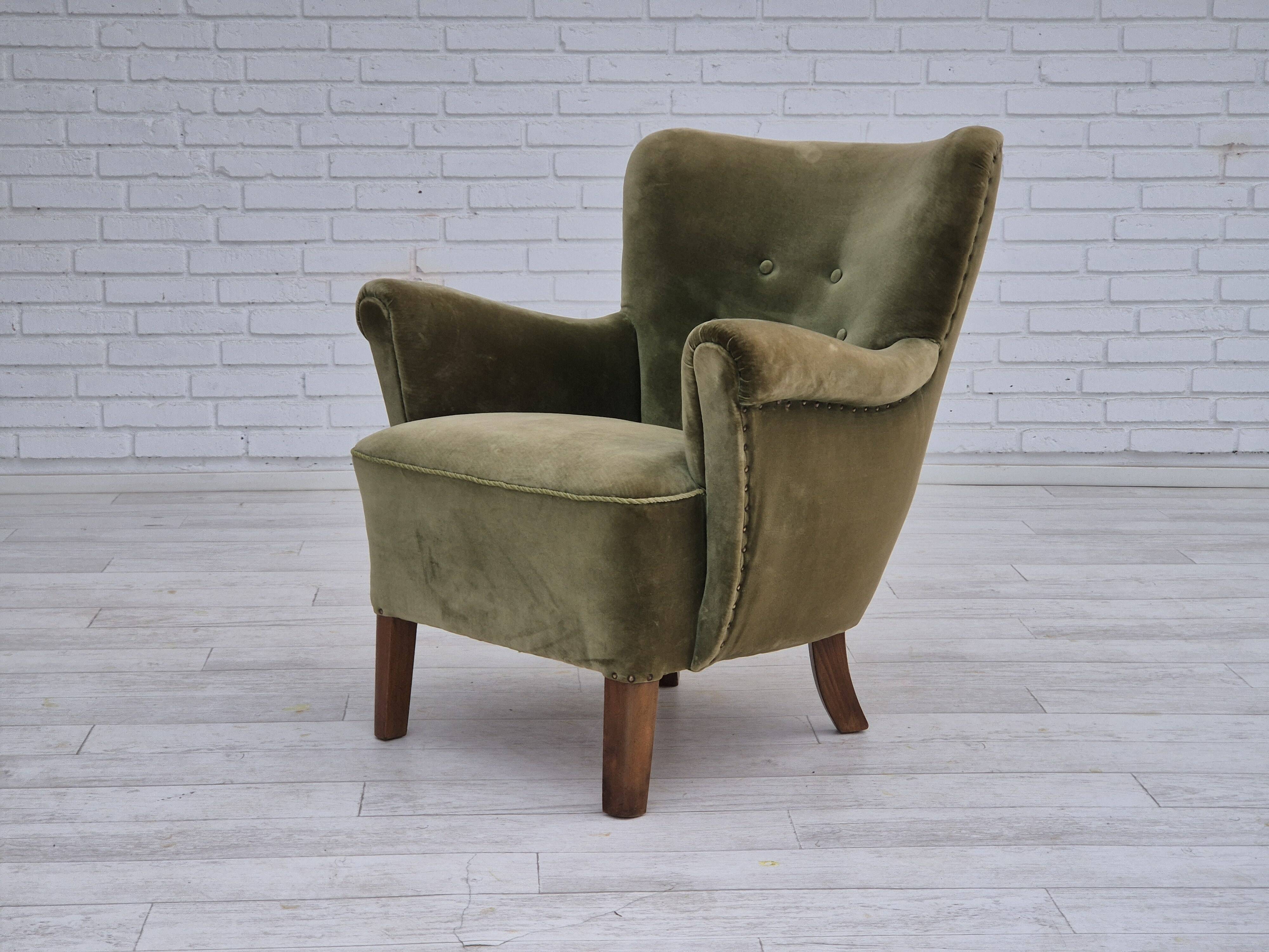 1970s, Danish design, lounge chair, original condition, furniture velour.