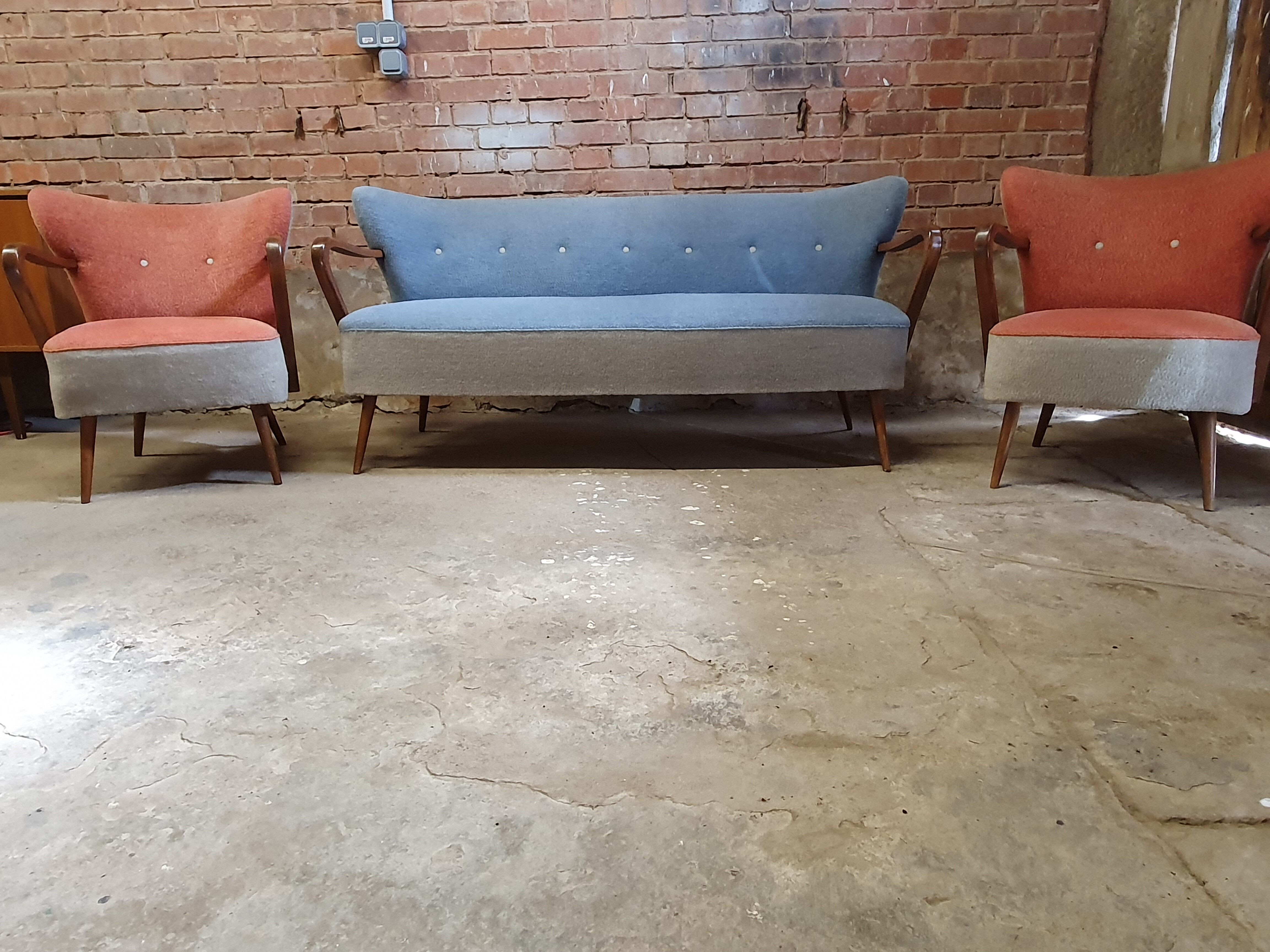 Cocktail set pair of armchair and its sofa 1960