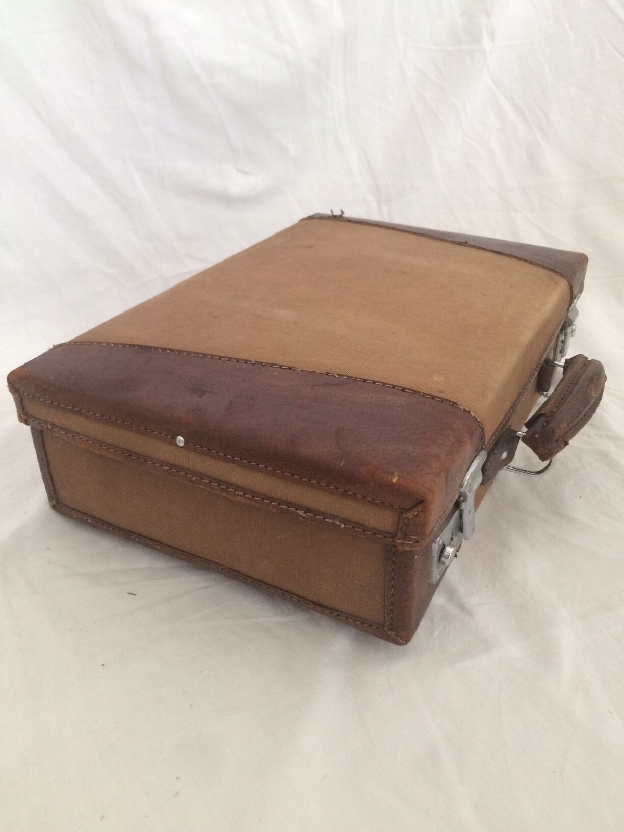 Cloth suitcase and leather vintage