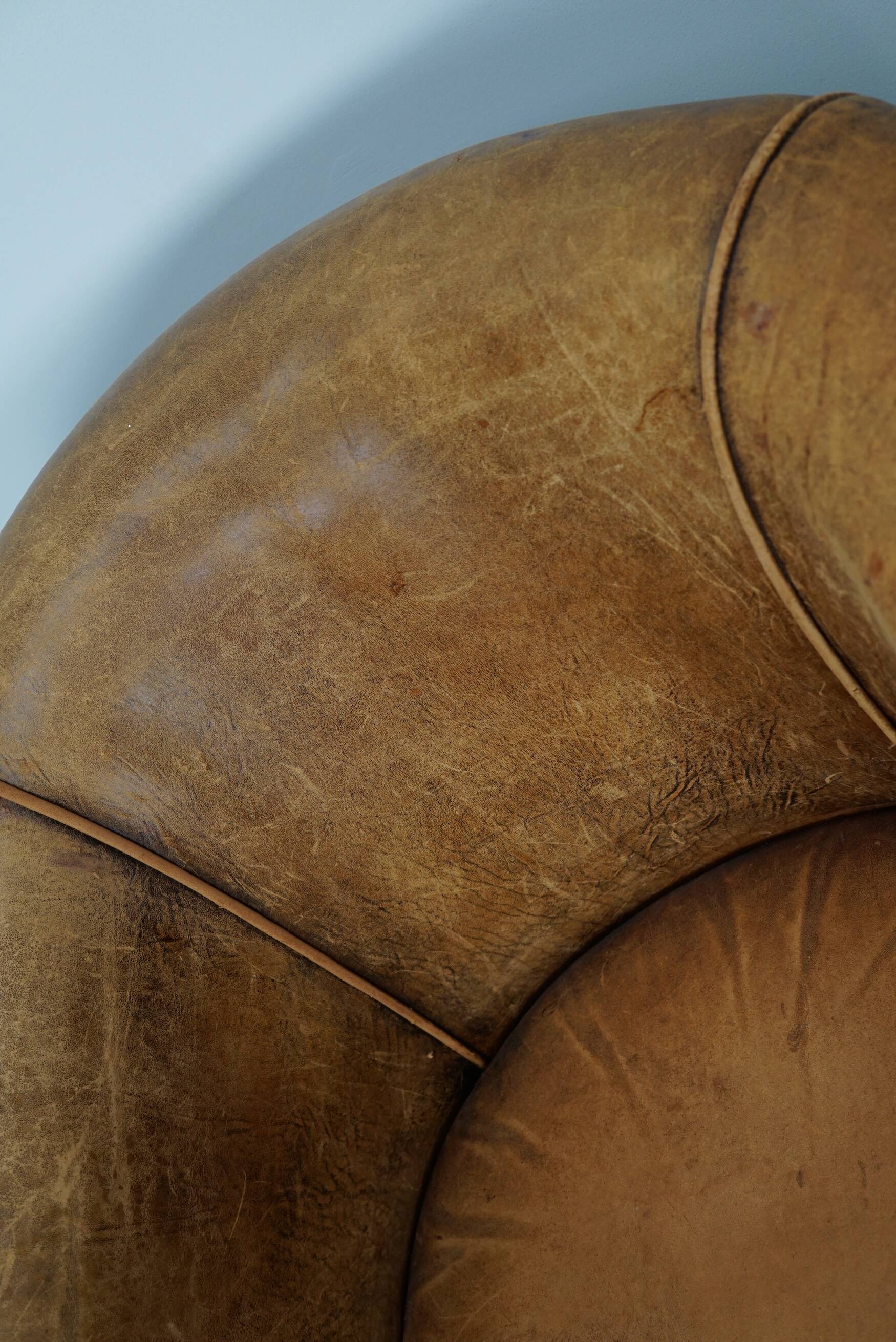 Fauteuil Club Vintage en Cuir Couleur Cognac, Pays-Bas