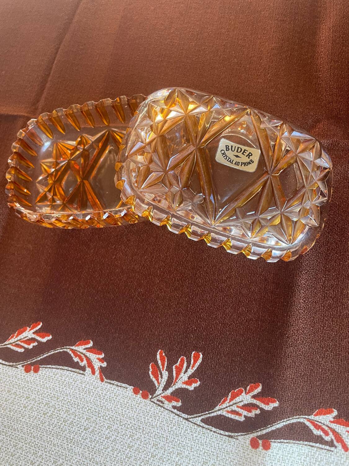 Boîte vintage en cristal ambré Buder