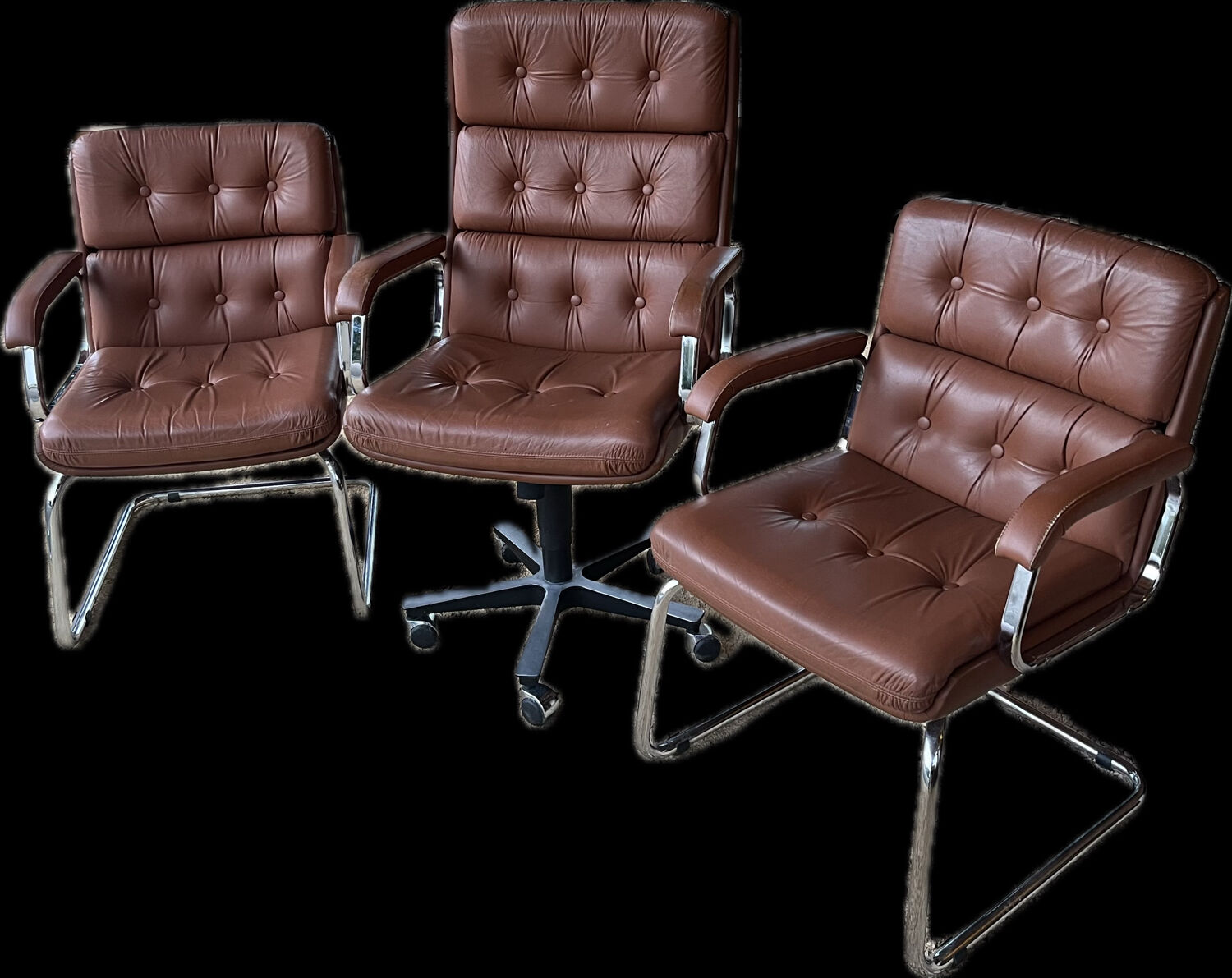 Ensemble 3 fauteuils de bureau vintage