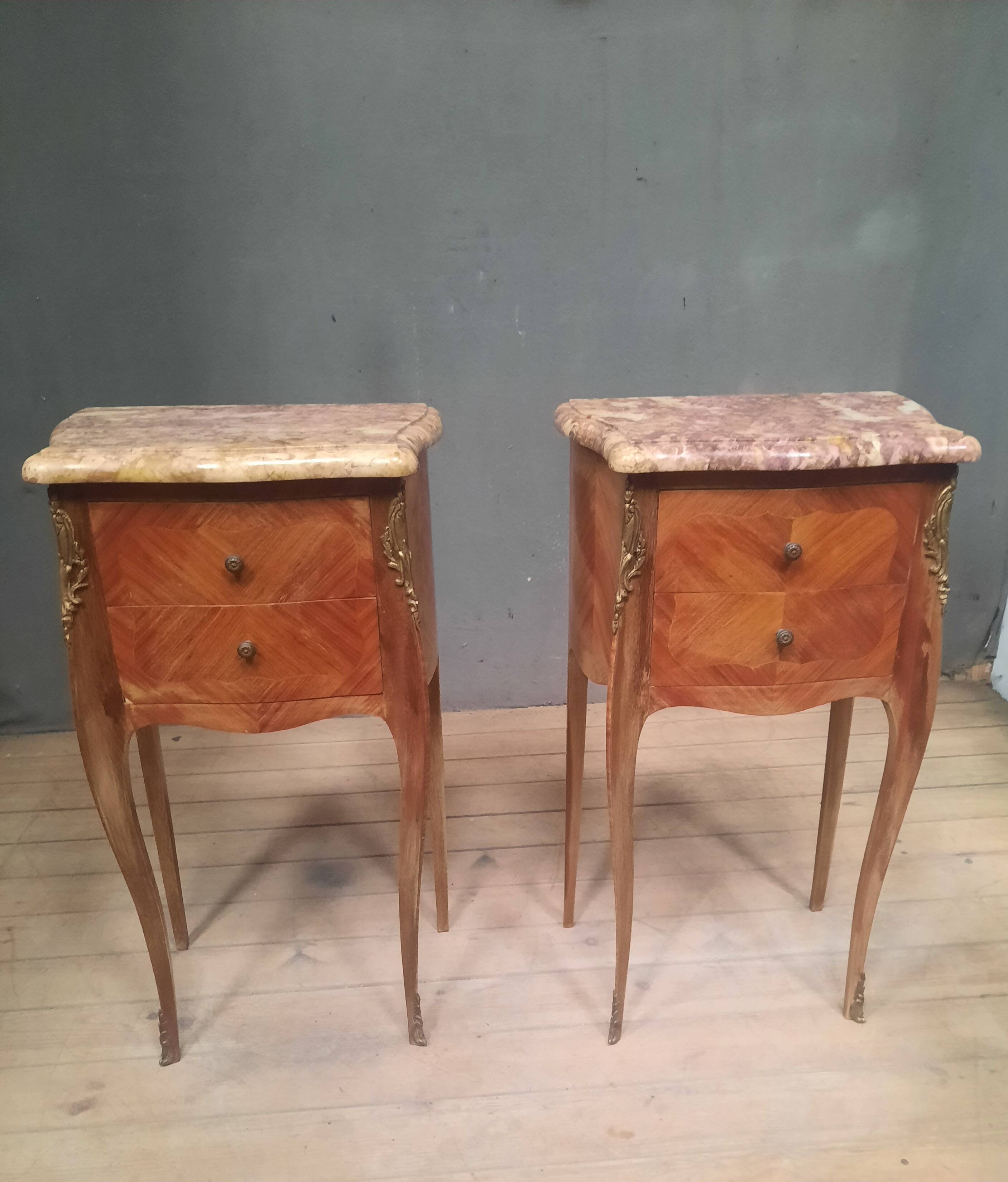 Pair of Louis XV style bedside tables in marquetry