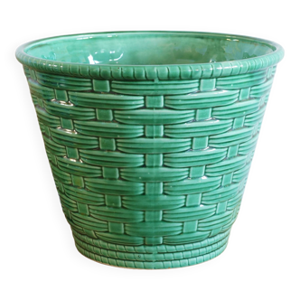 Large green Sarreguemines plant pot 1960s