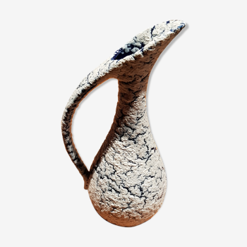 Vase vintage poterie avec anse bleu blanc