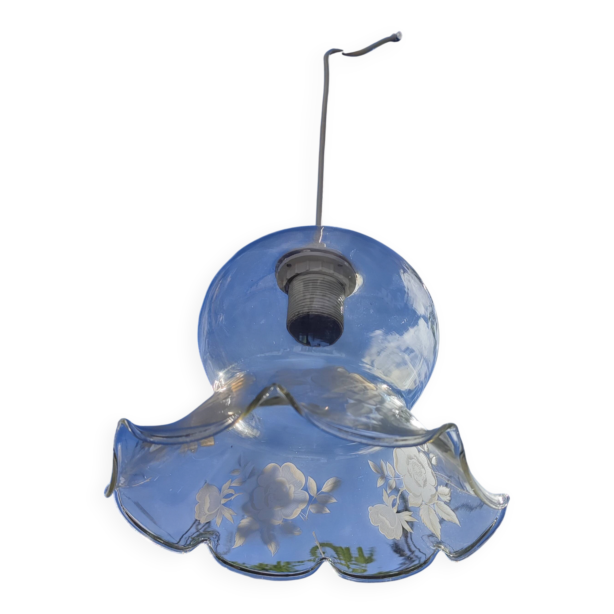 Suspension vintage en verre dépoli décor de roses
