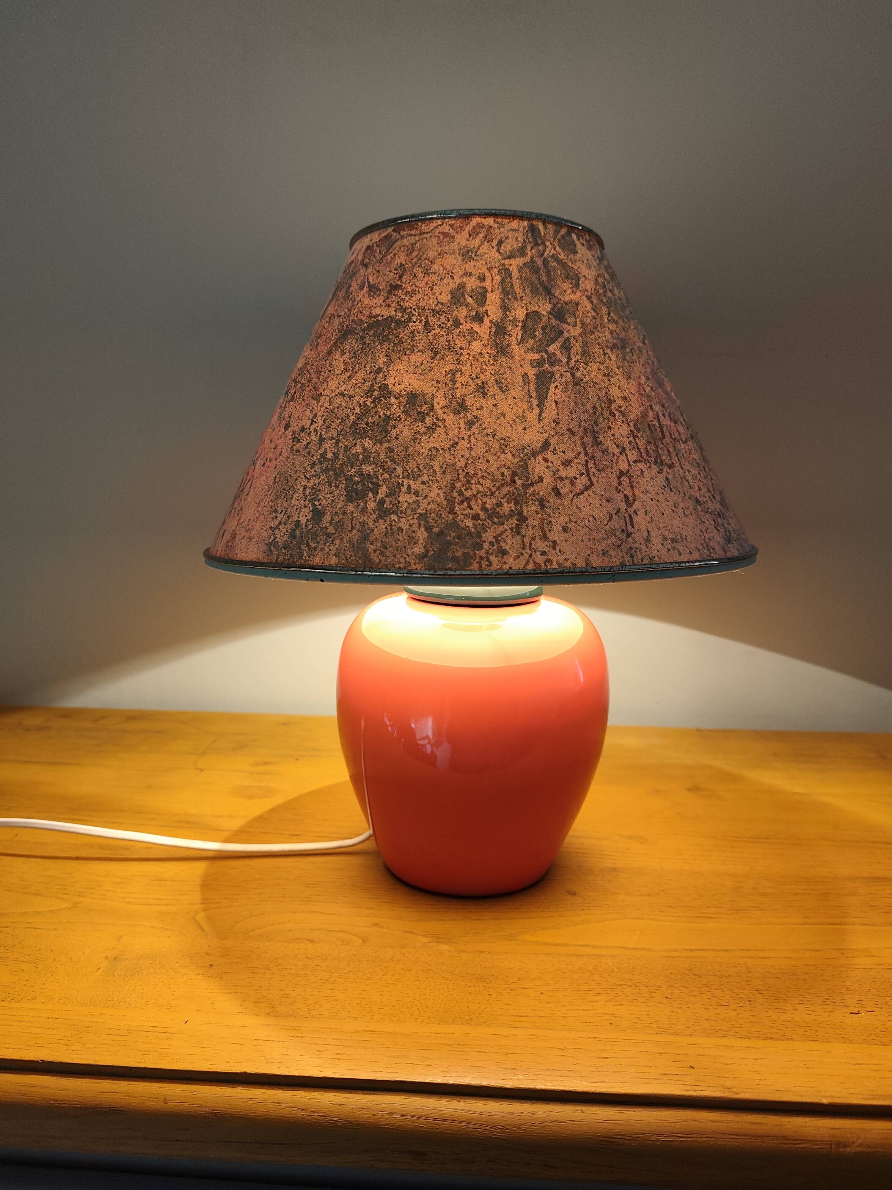 Vintage ceramic lamp with a patinated shade