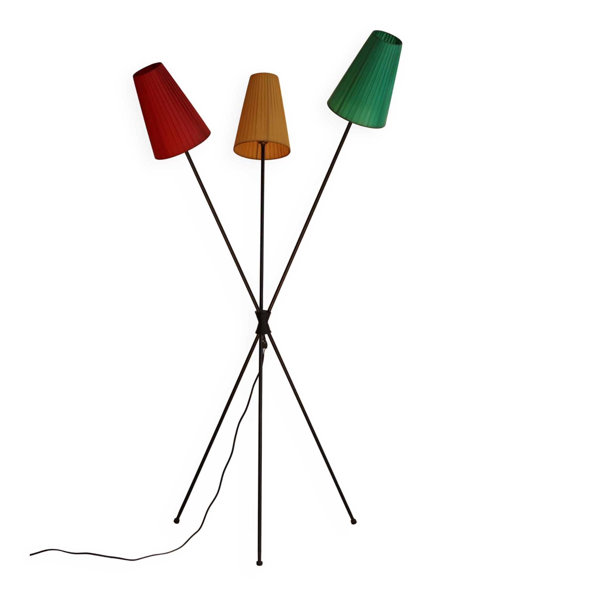 Three-colour tripod floor lamp from the 1950s with three lights.