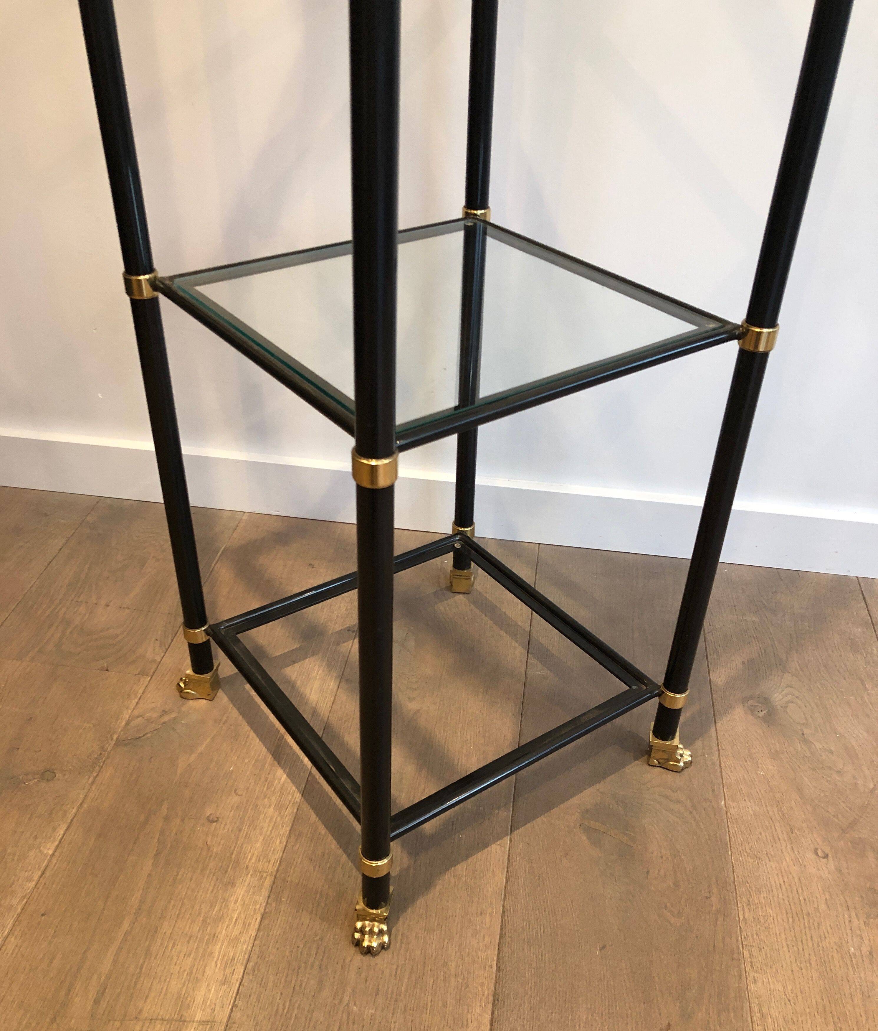 Pair of black lacquered metal and brass shelves. Guy Lefèvre for Maison Jansen. Circa 1970.