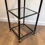 Pair of black lacquered metal and brass shelves. Guy Lefèvre for Maison Jansen. Circa 1970.